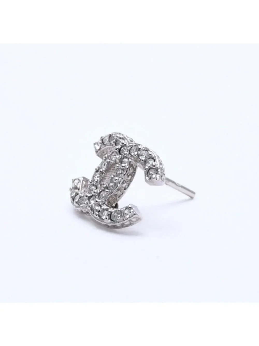 Chanel CC Logo Earrings 15 Rhinestone Metal Silver Clear
